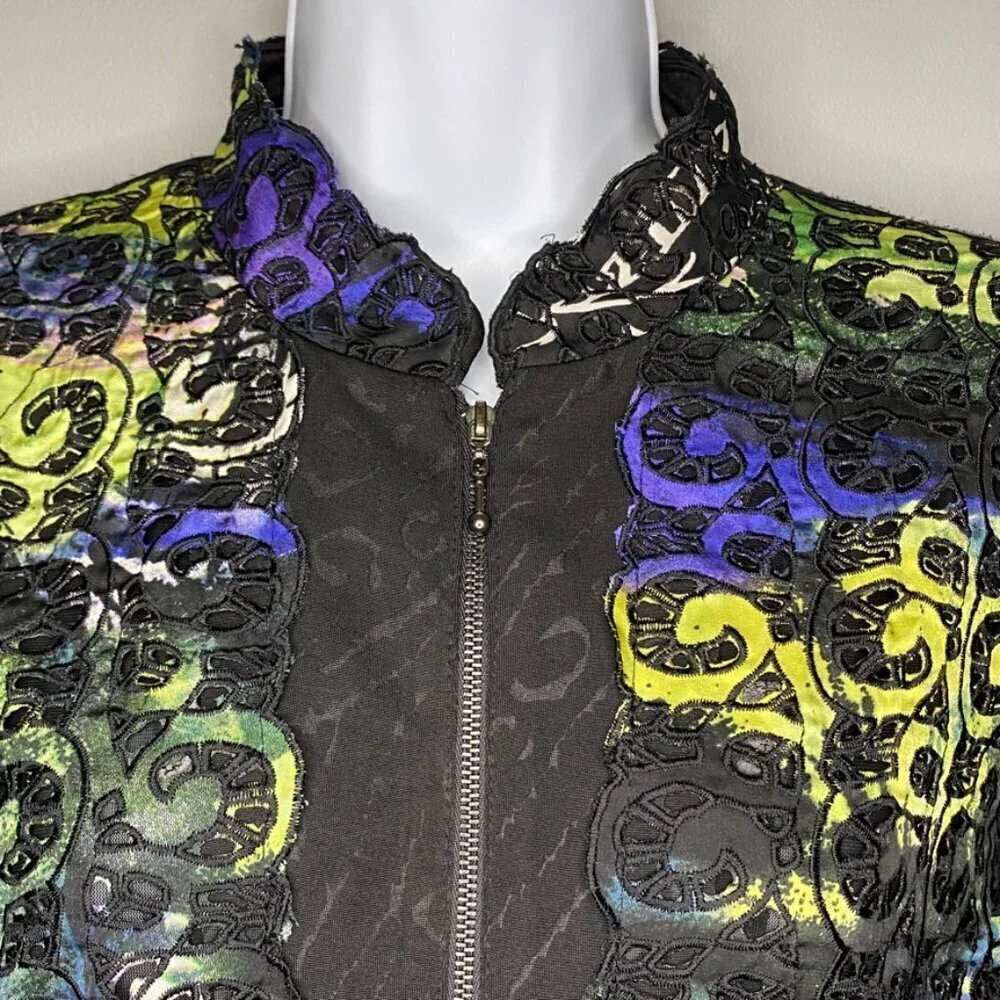 VTG Alberto Makali Artsy‎ Leopard Rainbow Zip Lightweight Jacket Womens Sz M
